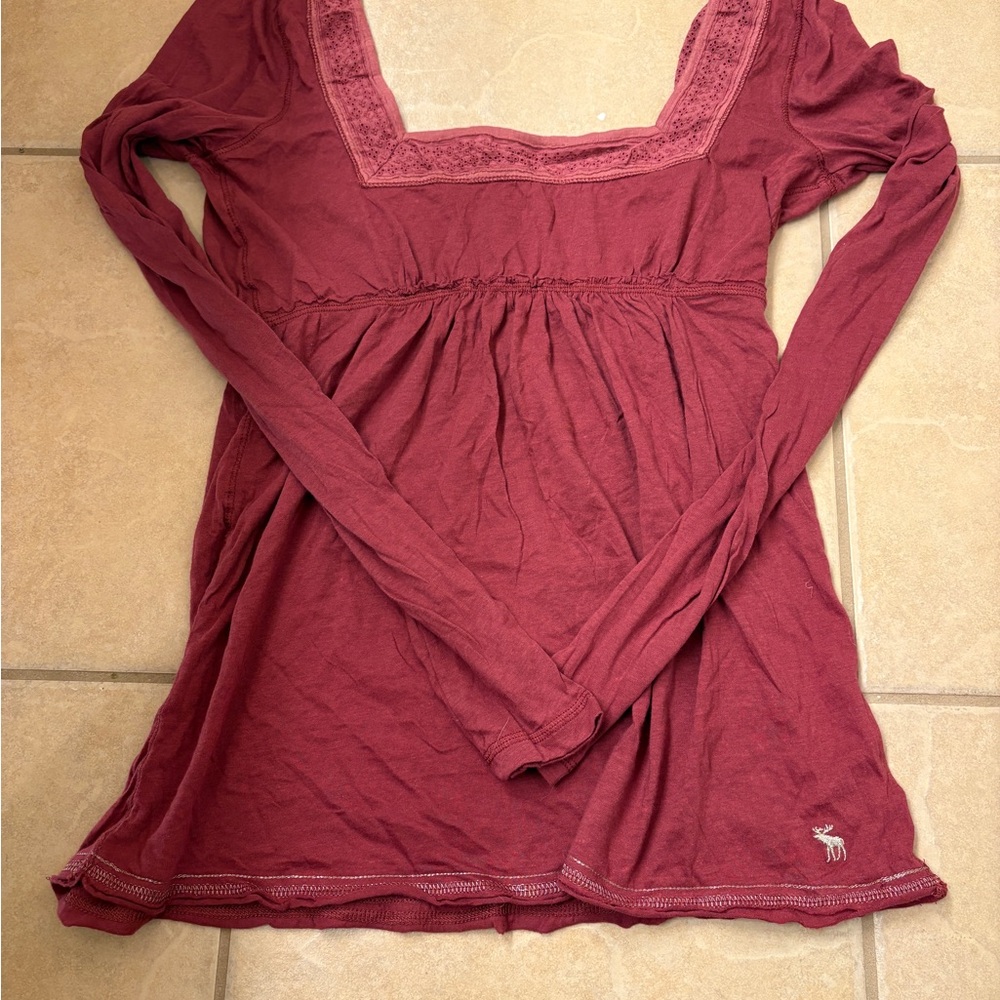 Vintage Deadstock Red Babydoll Longsleeve Top